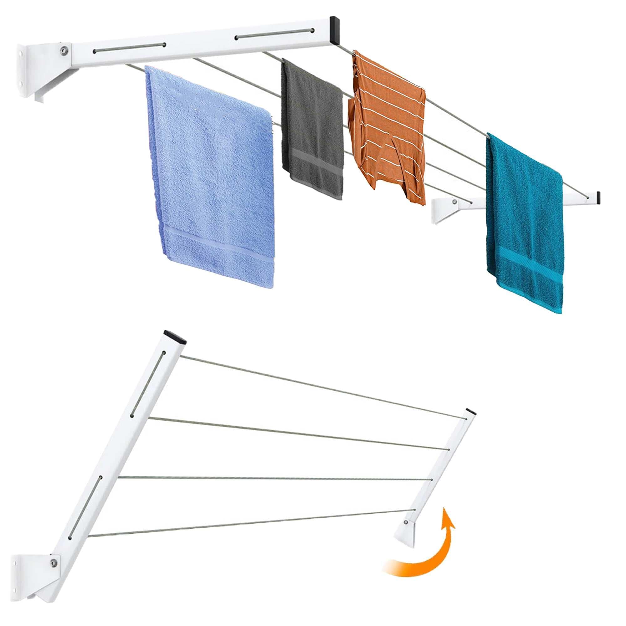 Belanto Wall Mounted Cloth Drying Rack, Foldable Cloth Drying Stand for Balcony, Bathroom Space Saver Laundry Drying Clothesline with 4 Washing Line and 40FT Rope Length (40FT Rope-4 Line)