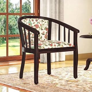 Urban Ladder Bella Lounge Chair for Living Room | 1 Seater | Mahogany Finish | Beige Flora Colour