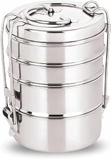 neelam Stainless Steel Lunch Box/Tiffin with Locking Clip, 4-Tier Container, 1500 ml, Hot & Cold Leak-Proof, Compact & Durable, Perfect for Office, School, Picnic and Travel, Silver