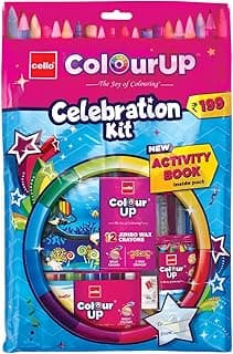 Cello ColourUp Celebration Kit | Colour Set for Kids with Crayons, Sketch Pens, Coloured Pens & Activity Book | Perfect for Kids Gifting & New Year Gift