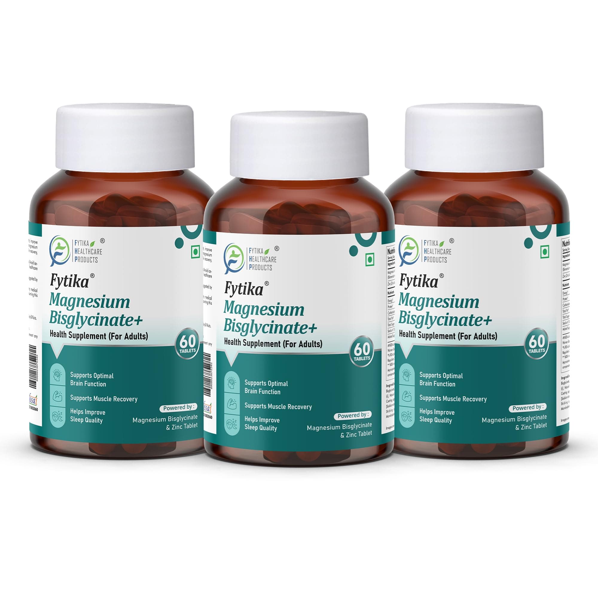 FYTIKA Magnesium Bisglycinate + | High Absorption Chelated Form| For Better Sleep, Stress Management, Muscle Recovery & Enhanced Workout | With Magnesium glycinate(as Bisglycinate) & Zinc (PACK OF 3 – 180 TABS)