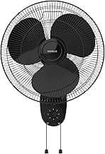 Havells Gatik Pro 400mm Wall Mount Fan|RPM: 1350|Double string for Speed & Oscillation control | Thermal Overloaded Protected Motor | 100% Copper Wire Winding Motor | 2 Year Warranty,230 Volts(Black)