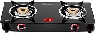 Pigeon Aster Gas Stove 2 Burner with High Powered Brass Burner, Gas Cooktop with Glass Top and Powder Coated Body, black, standard (14266)