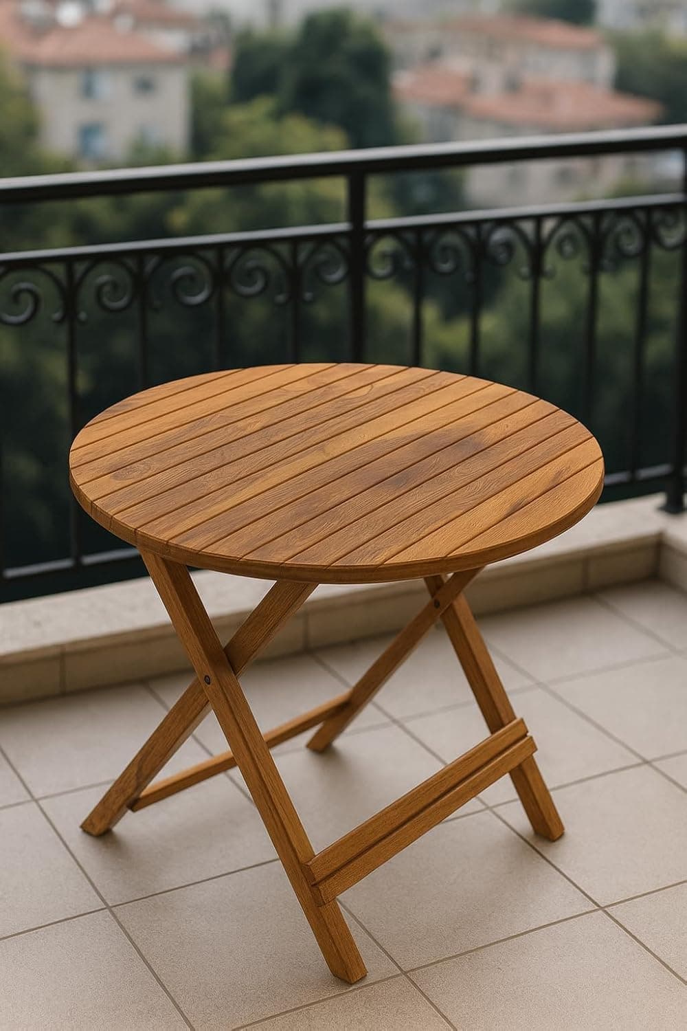 WELL KNOWN Patio Foldable Coffee/Tea Table, Natural Brown | Outdoor Wooden Round, Portable Folding, Picnic Camping Dining, Balcony Living Room Garden, Bistro Side Table