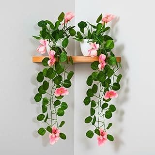 fancymart Artificial Hanging Pink Flower Plant with Small Pot (Pack of 2) – Decorative Floral Hanging Set for Living Room, Home, Office, Wall & Indoor Decoration