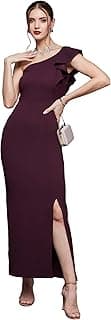 Miss Chase Women's Solid One Shoulder Sleeveless Ruffled Maxi Dress