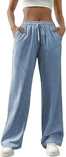 TOPLOT Women's Linen Blend Wide Leg Palazzo Pants | Elastic Drawstring Waist Trousers for Woman | Relaxed Fit Casual Lounge Trousers | Breathable Straight Leg Everyday Bottom Wear (5268)