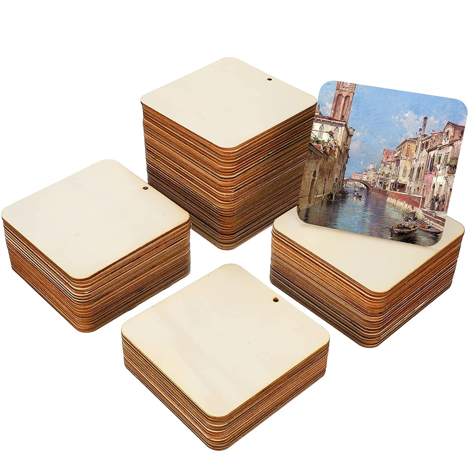 ROOT KRAFT MDF Cutouts | Wooden Cutout for Craft | Pine Wood | Unfinished Tags for Key Chain, Slices Crafts, Xmas, Decorations, Painting | Resin Art Work | MDF Board Cutouts, Square- [50pcs- 5x5 cm]