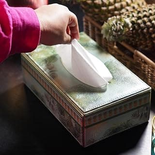 PURE HOME + LIVING Green Como Printed Faux Leather Tissue Box Regular Facial Napkin Holder | Organizer Case | Office Desk Gift Home Table Decor Car Hotel & Restaurant (Pack of 1)