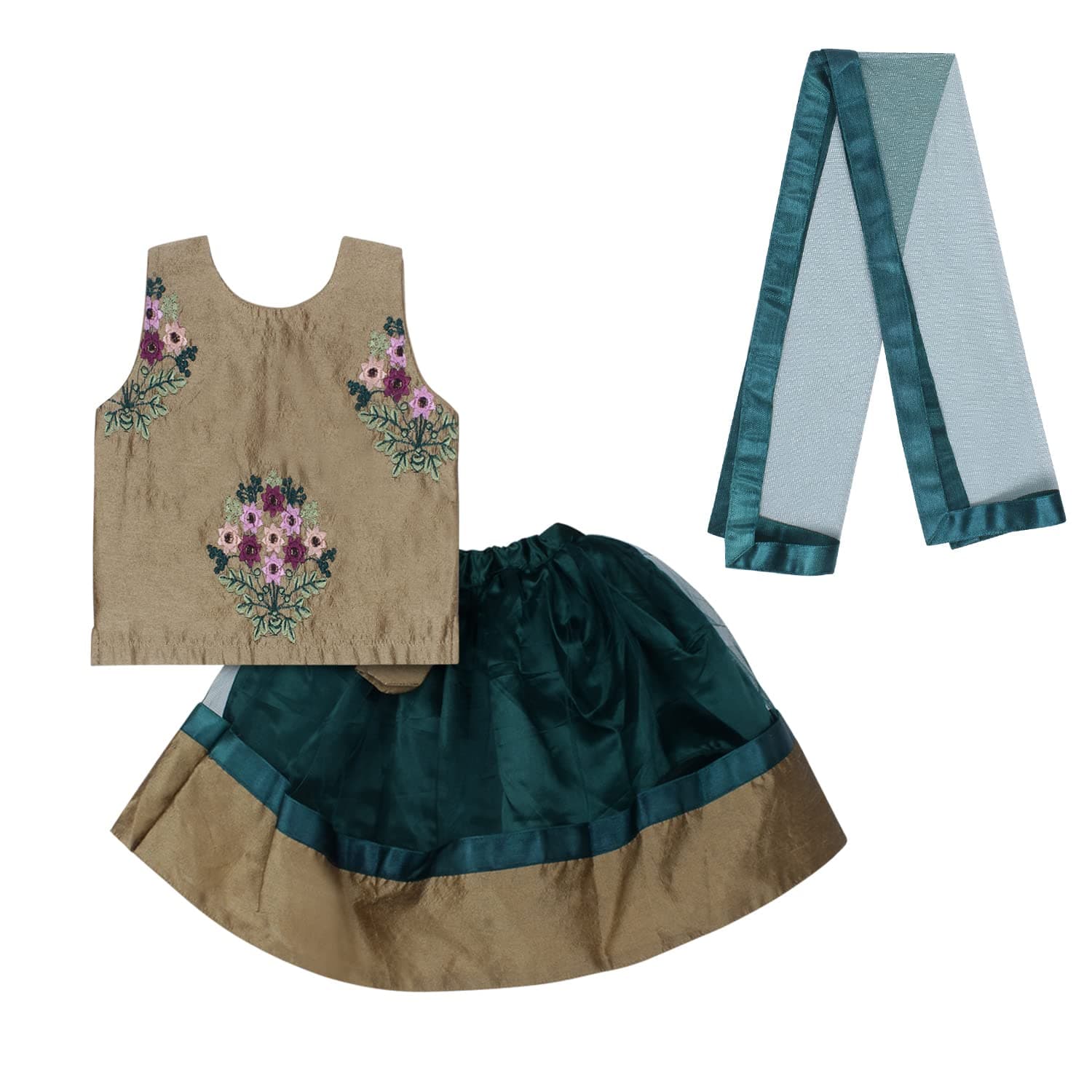 superminis Baby Girls Net Readymade 3 Layered Lehenga Choli Set and Embroidered Top Dress with Coloured Dupatta