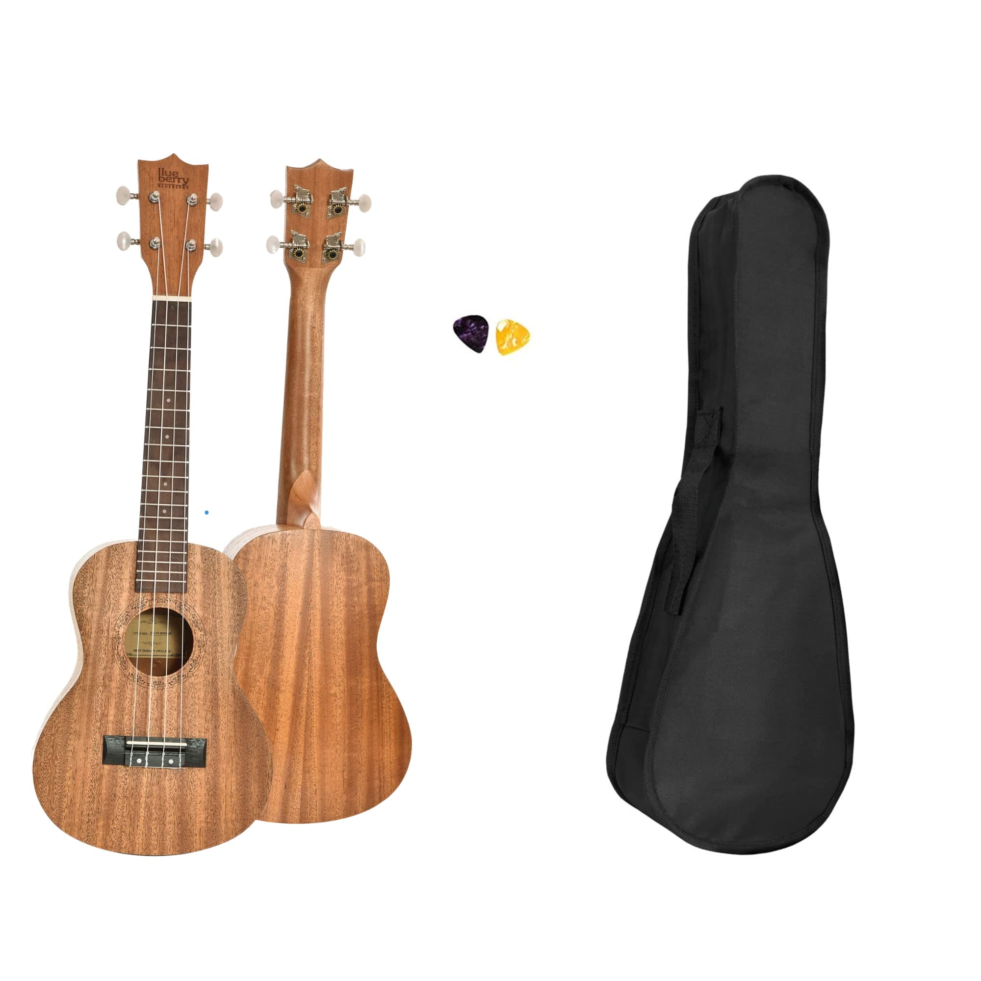 BLUEBERRY UK-10 Concert Ukulele, Nylon String, Sapele Body, Engineering Wood Fingerboard & bridge, Matte Finish, with Bag and Picks - 24 Inch (Natural Brown)