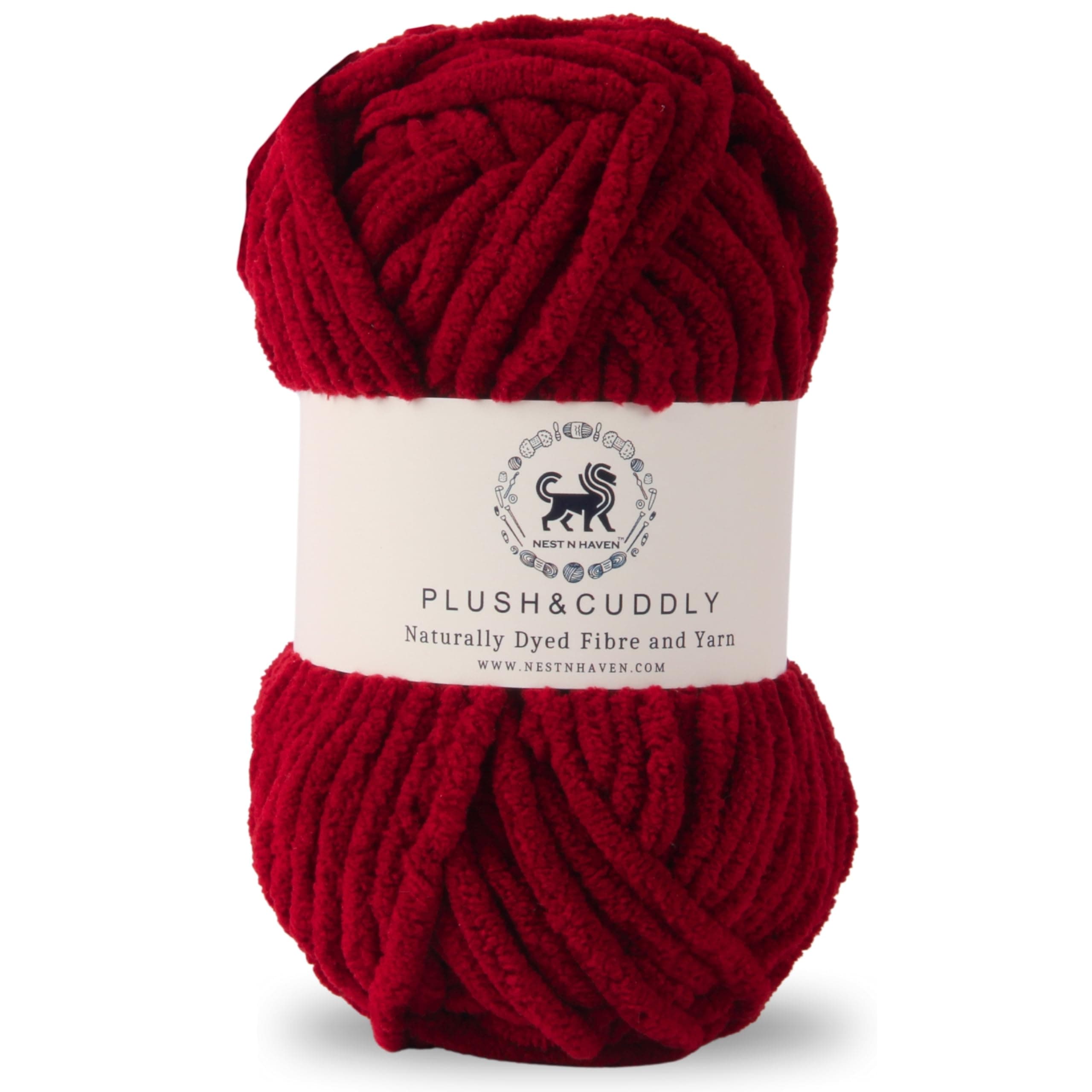 NESTNHAVEN, Wool, Plush & Cuddly, Chenille Yarn Supersoft Hand Knitting Wool Ball, (1 Ball/100 Gram Each) Ball Suitable for Craft, Babywear, Baby Blankets, 5 Bulky, Shade no - NNHB (Cranberry red)