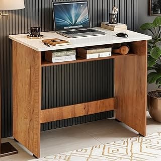 ABOUT SPACE Study Table with UnderDesk Storage Shelf - Desktop Table for PC, Laptop, Study, Drawing, Gaming Computer Table Office Furniture for Home Office [L 80 x B 45 x H 76.5 cm] Teak & White