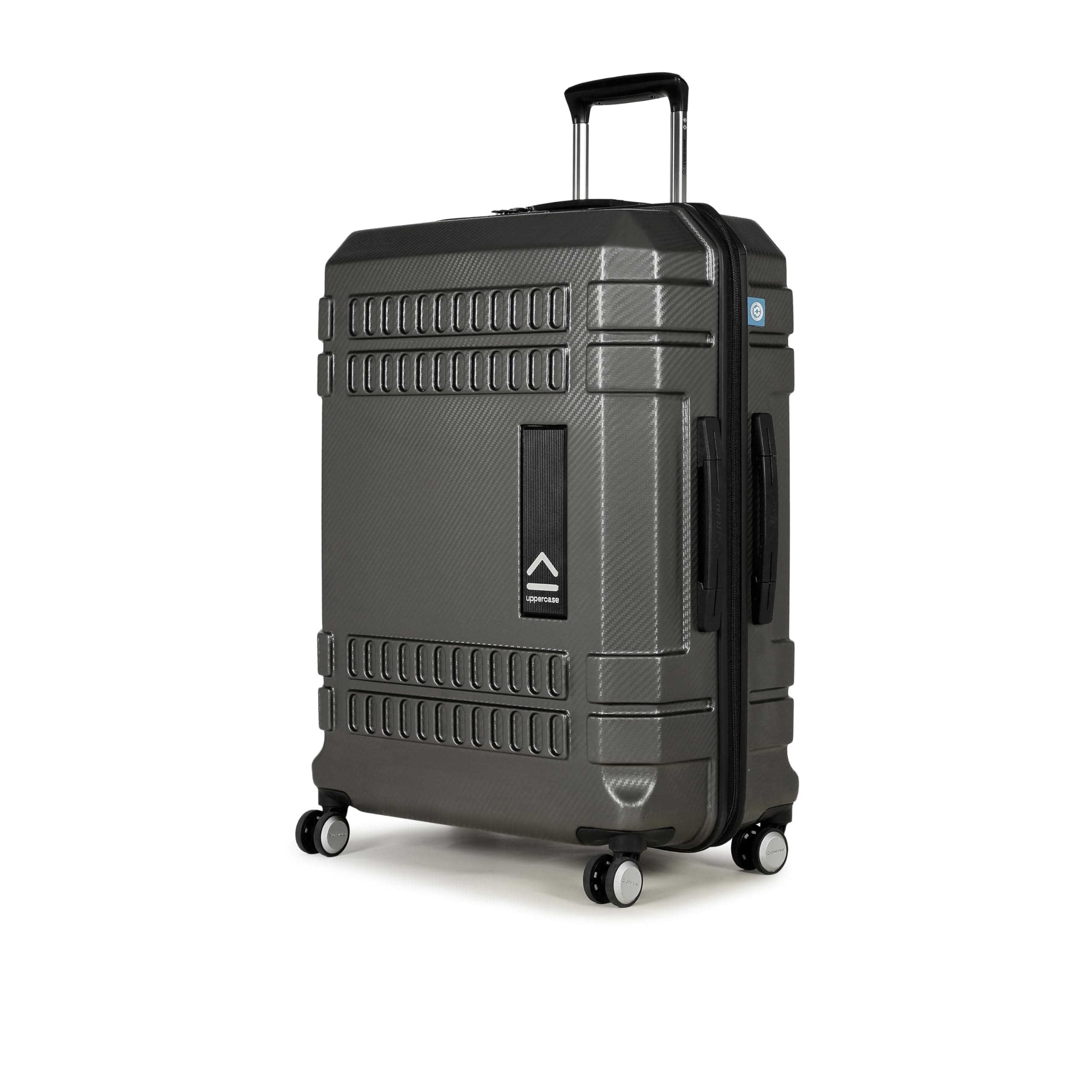 uppercase Bullet Carbon Large Check-in Hardsided Polycarbonate Luggage, 8 Wheel Antiscratch Eco Trolley Bag with Flushed TSA Lock and Anti Theft Zippers, Travel Suitcase for Men and Women (Grey)