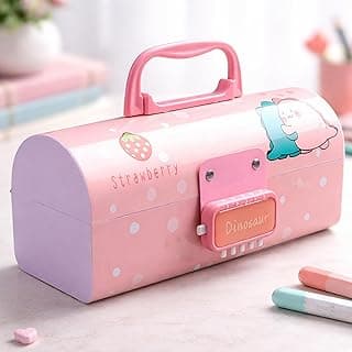 Toyshine Pencil Box with Code Lock Pen Case Large Capacity Multi-Layer Multi-Function Storage Bag Secret Compartment Pencil Box - Dino Pink