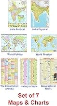 India & World Map ( Both Political & Physical ) with Constitution of India Chart, History of India Chart & Geography Terms Chart | Set Of 7 | Useful for UPSC and other exams | By VCP