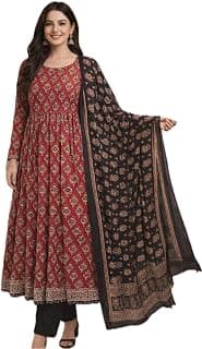 Bahumaan Rayon Anarkali Suit for Women with Dupatta | 3 Piece Salwar Suit Kurta Sets for Women for Casual & Office Wear, Ultra Soft Material & Regular Fit (in, Alpha, L, 1, Maroon)
