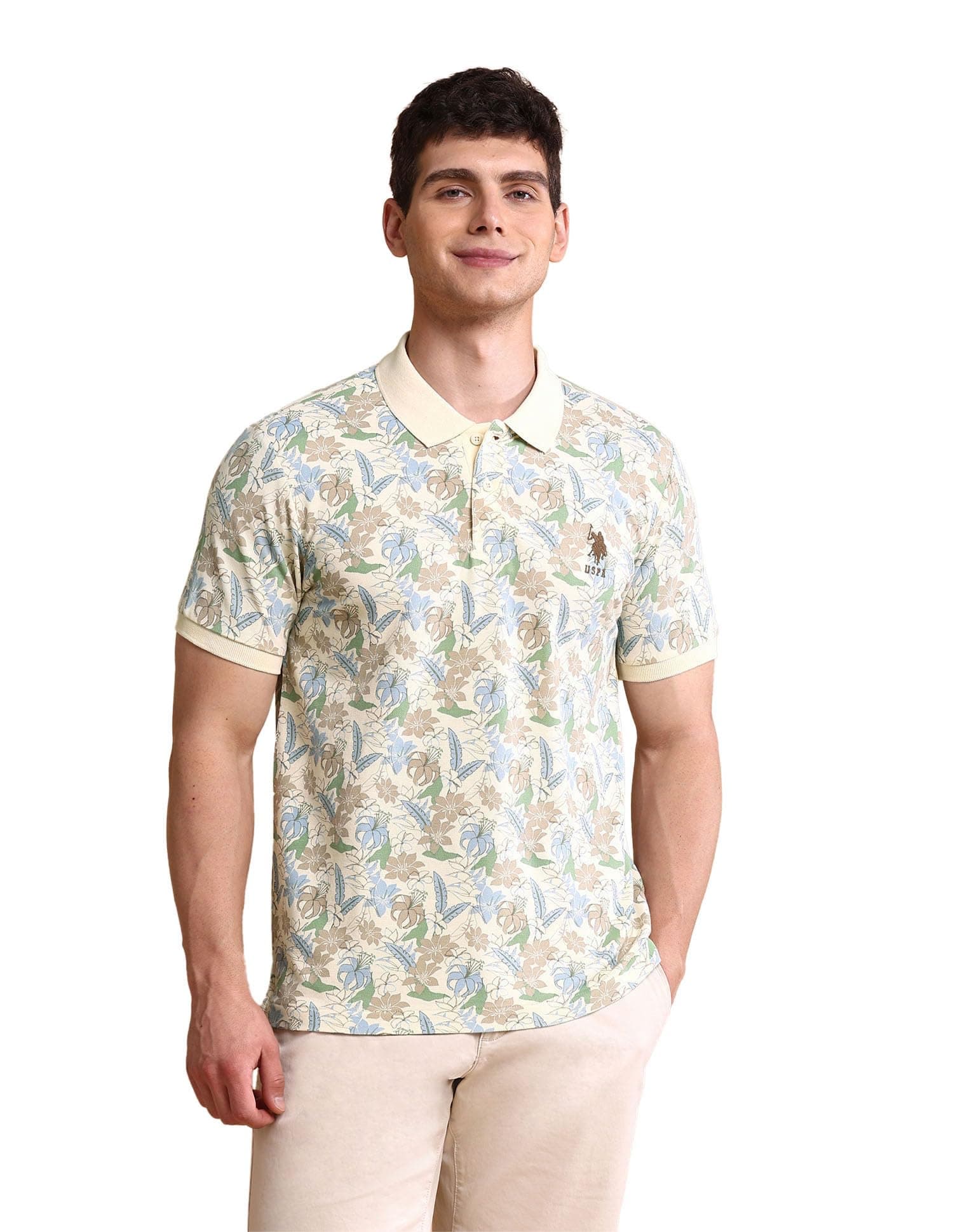 U.S. Polo ASSN. Printed Polo T Shirts for Men - 100% Cotton, Half Sleeves Mens Tshirt Slim Fit