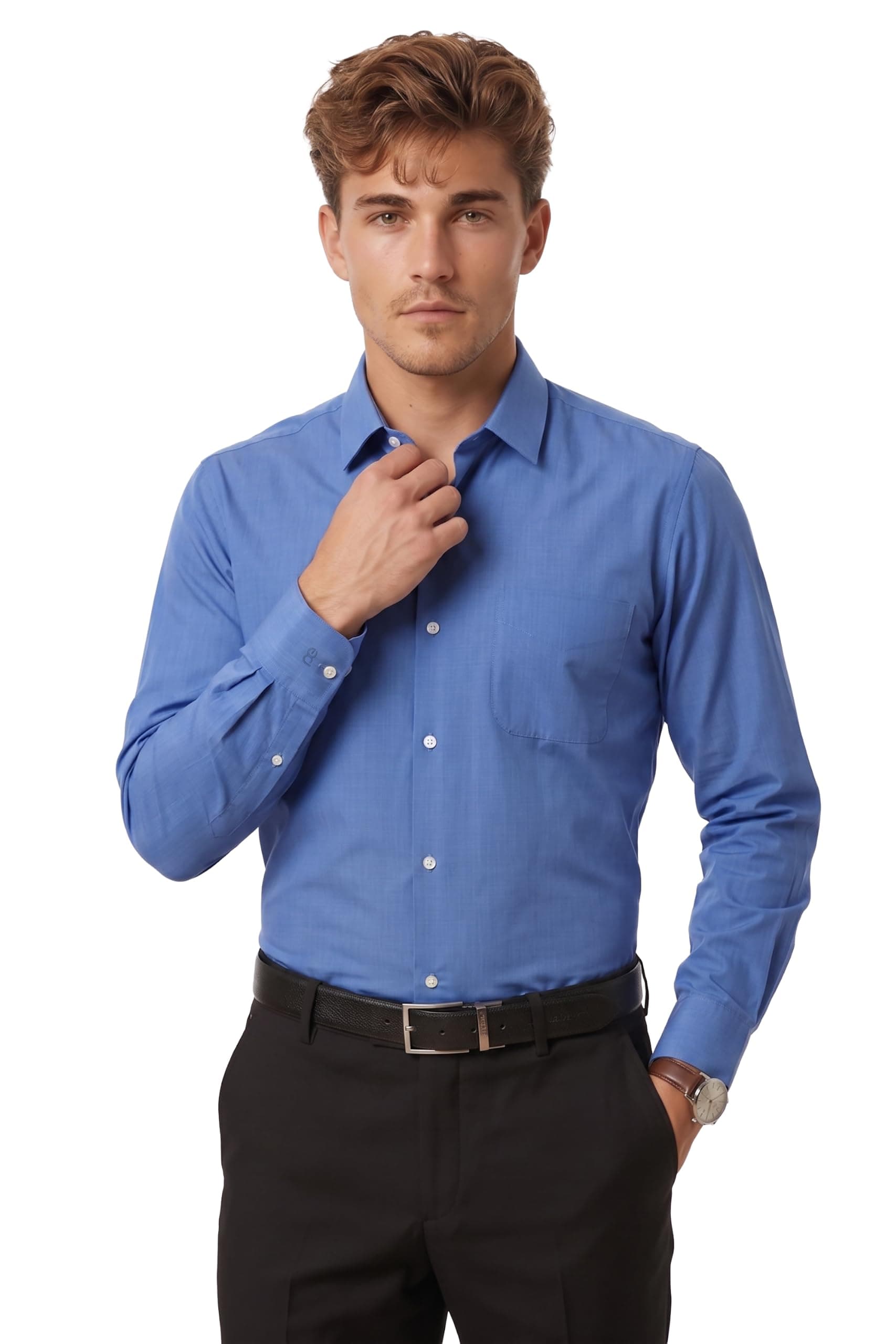 Peter England Men's Everday Regular Fit Solid Shirt | Cotton Rich | 5-Pin Pocketing