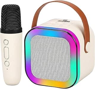 Portable Bluetooth Karaoke Speaker with Wireless Microphone RGB Light Rechargeable Battery Compact Party Music System with Carry Handle Travel Toy