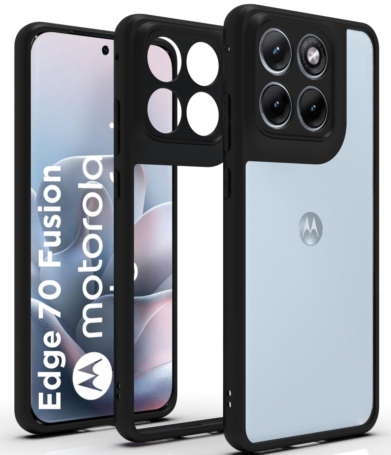 RIGGEAR Shockproof Sleek Hybrid Armor Back Cover Case for Motorola Moto Edge 70 Fusion 5G (Clear PC + Black TPU Bumper)