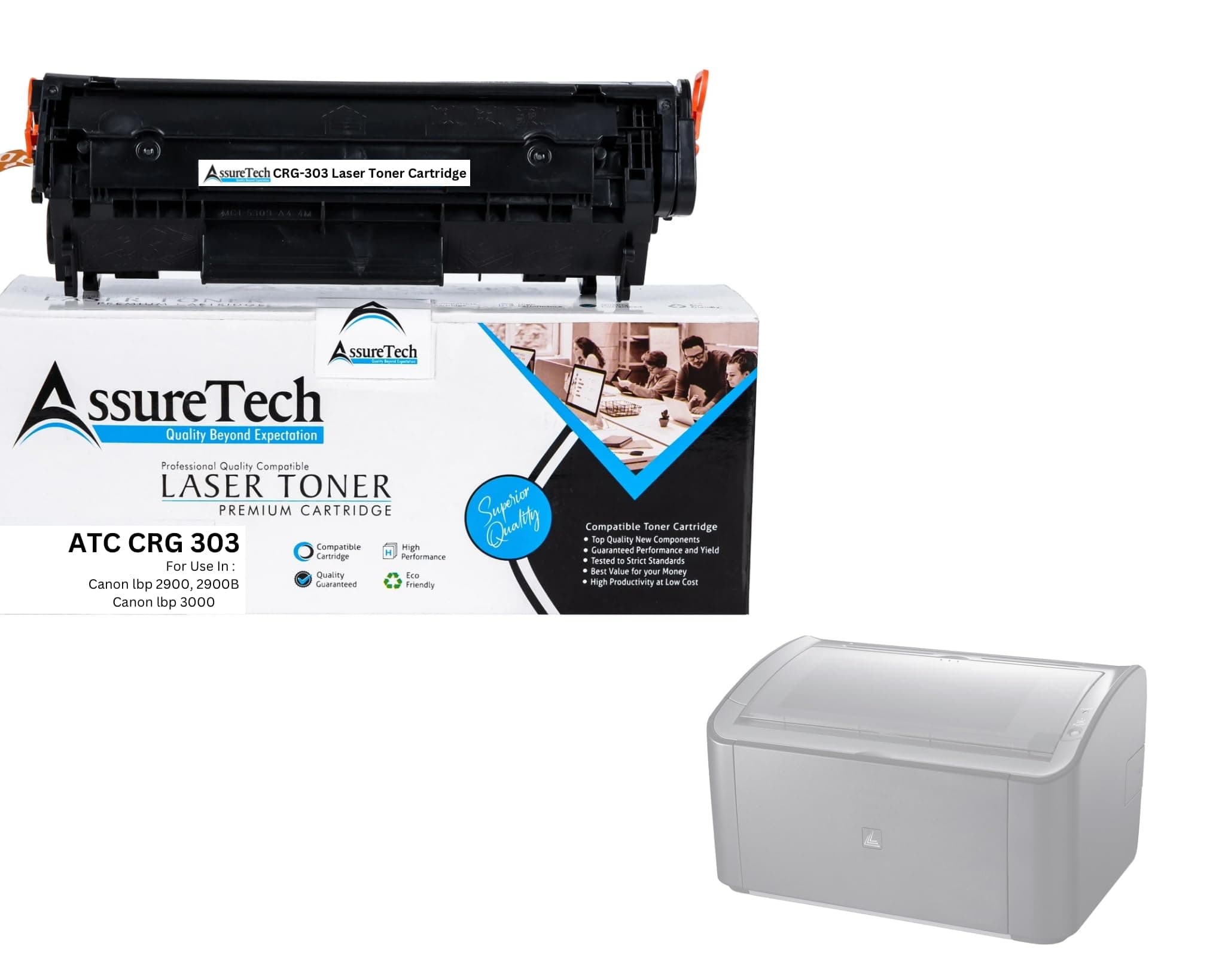ASSURETECH CRG 303 for use in 303 / 703 / 103 CRG 303 Toner Cartridge Compatible for LBP 2900, LBP 2900B, LBP 3000 Printers.