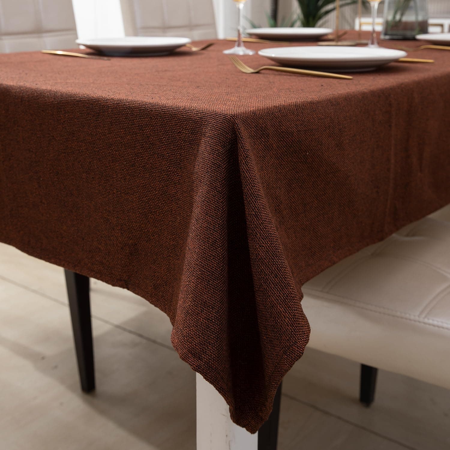 HOKIPO Poly Jute 4 Seater Dining Table Cover Cloth 40X60 Inches, Copper Brown (In361-Cpr, Rectangular)