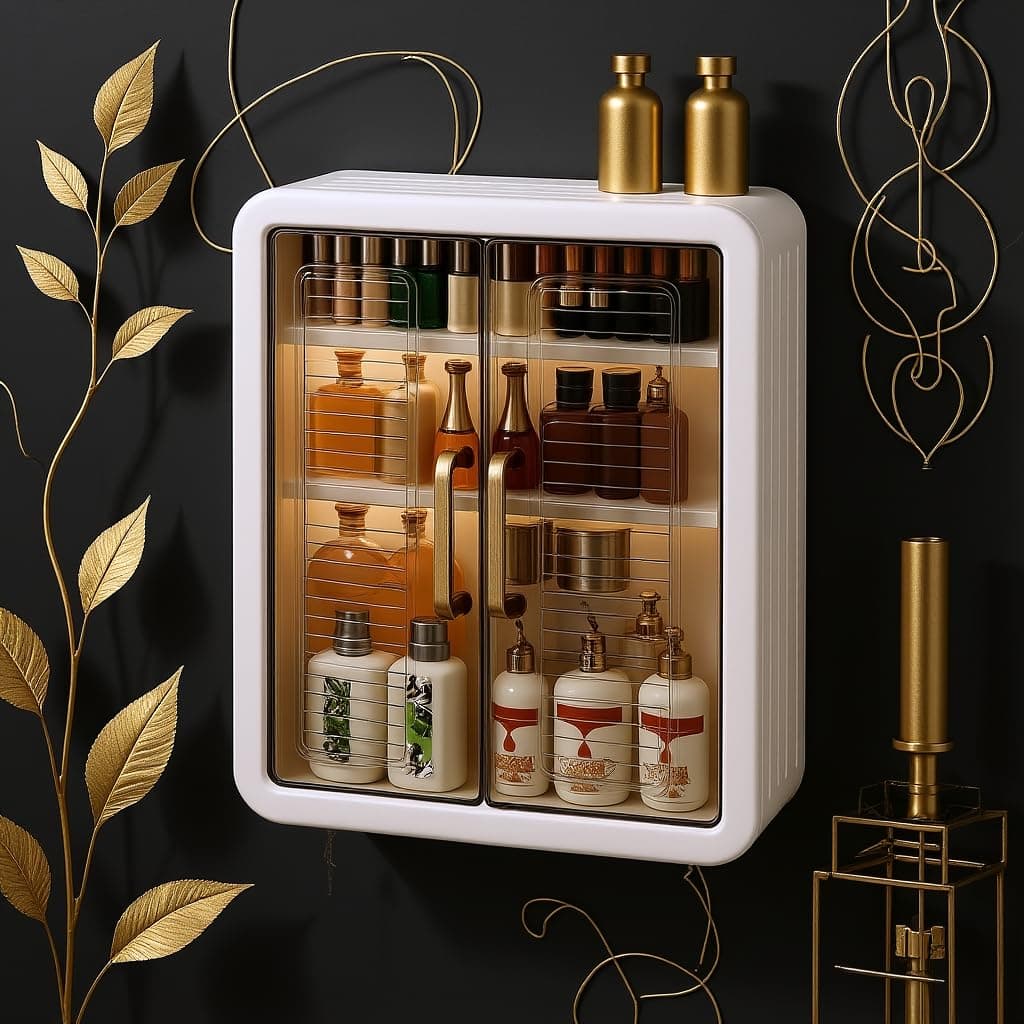 GOHARI Wall Mount Kitchen Storage Box | Foldable Wall-Mounted Bathroom Cabinet with Double Doors | Multi-Purpose Organizer Home Essentials | Space-Saving Durable Plastic Cabinet for Modern Homes