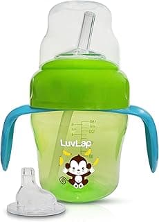 LuvLap Banana Time 150ml Anti Spill, Interchangeable Sipper / Sippy Cup with Soft Silicone Spout and Straw BPA Free, Training Cup for Baby
