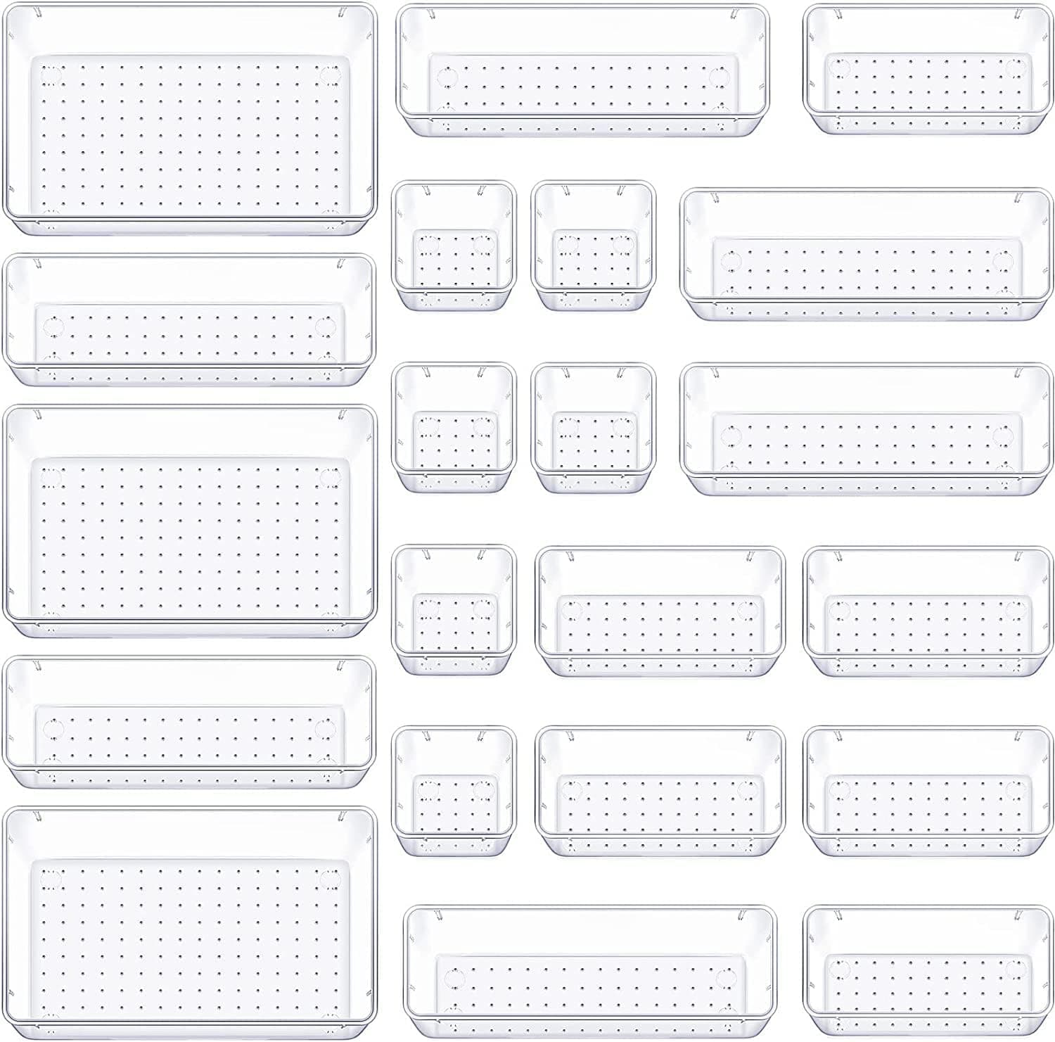 Zollyss Drawers Organisers | Clear Plastic Bathroom, Makeup Drawer Organizer Tray | Dressing Table & Kitchen Drawer Dividers Set (21 Pcs)