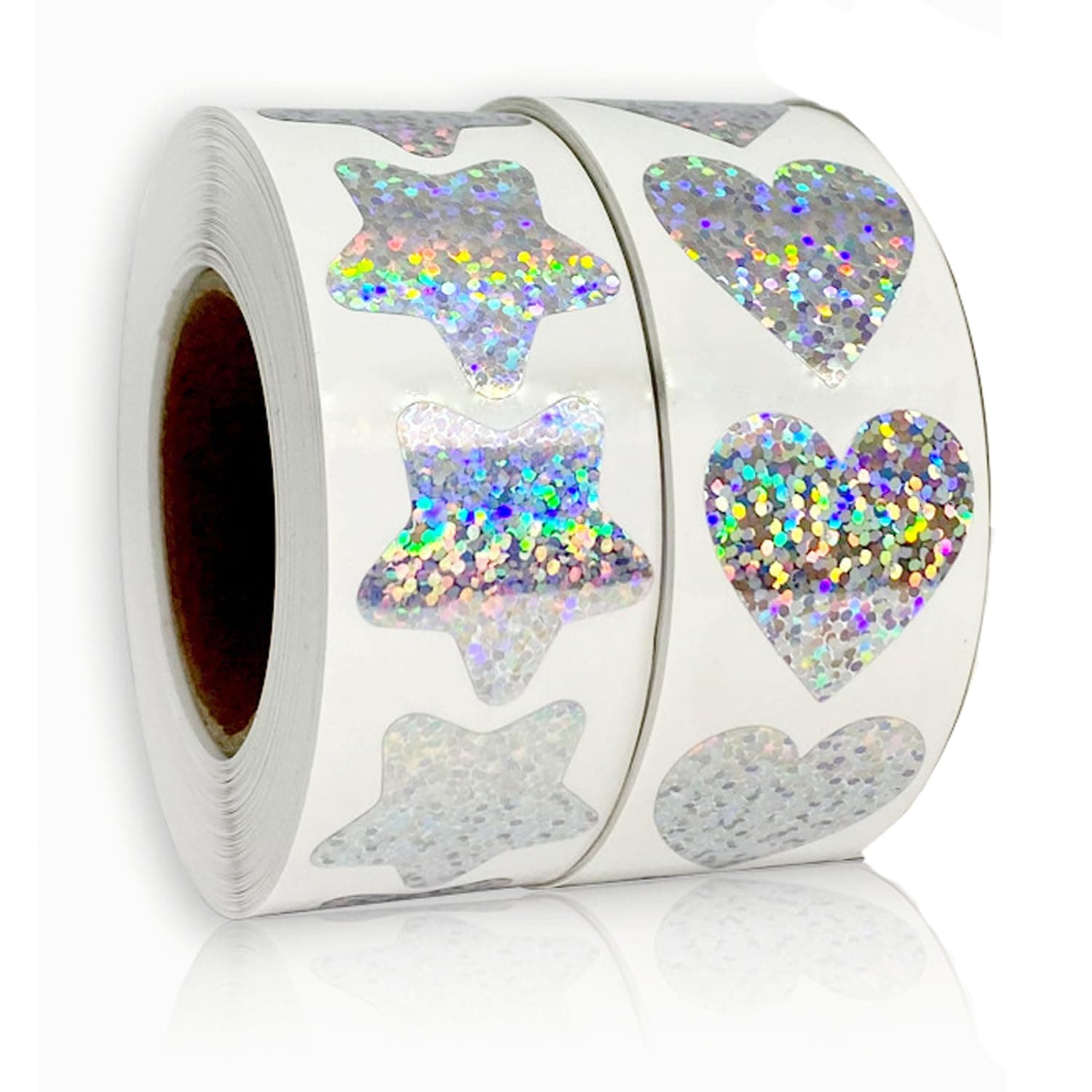 1000 PCS Multicolored Self-Adhesive Star Stickers - 1 inch/2.54cm - Reward Labels for Kids, Teachers, Incentives - Sparkly Heart and Star Shaped Glitter Stickers (Silver)