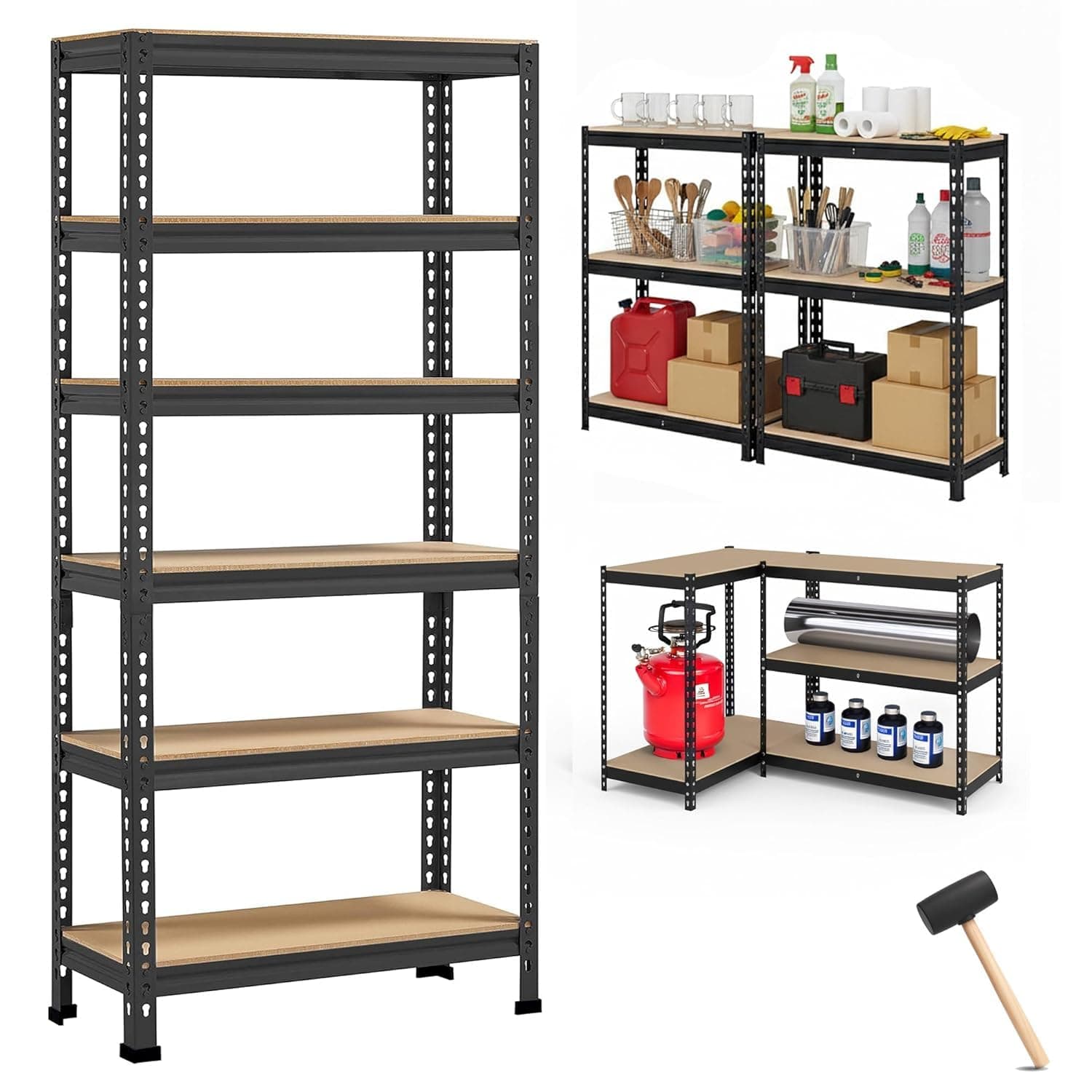ARLAVYA | 1 Year Warranty | 6 Tier Heavy Duty Boltless Storage Rack (60x24x12 inches) Adjustable Metal Shelving Unit,100kg Load Capacity per Shelf, Multipurpose Storage Rack for Home (Black,DIY)