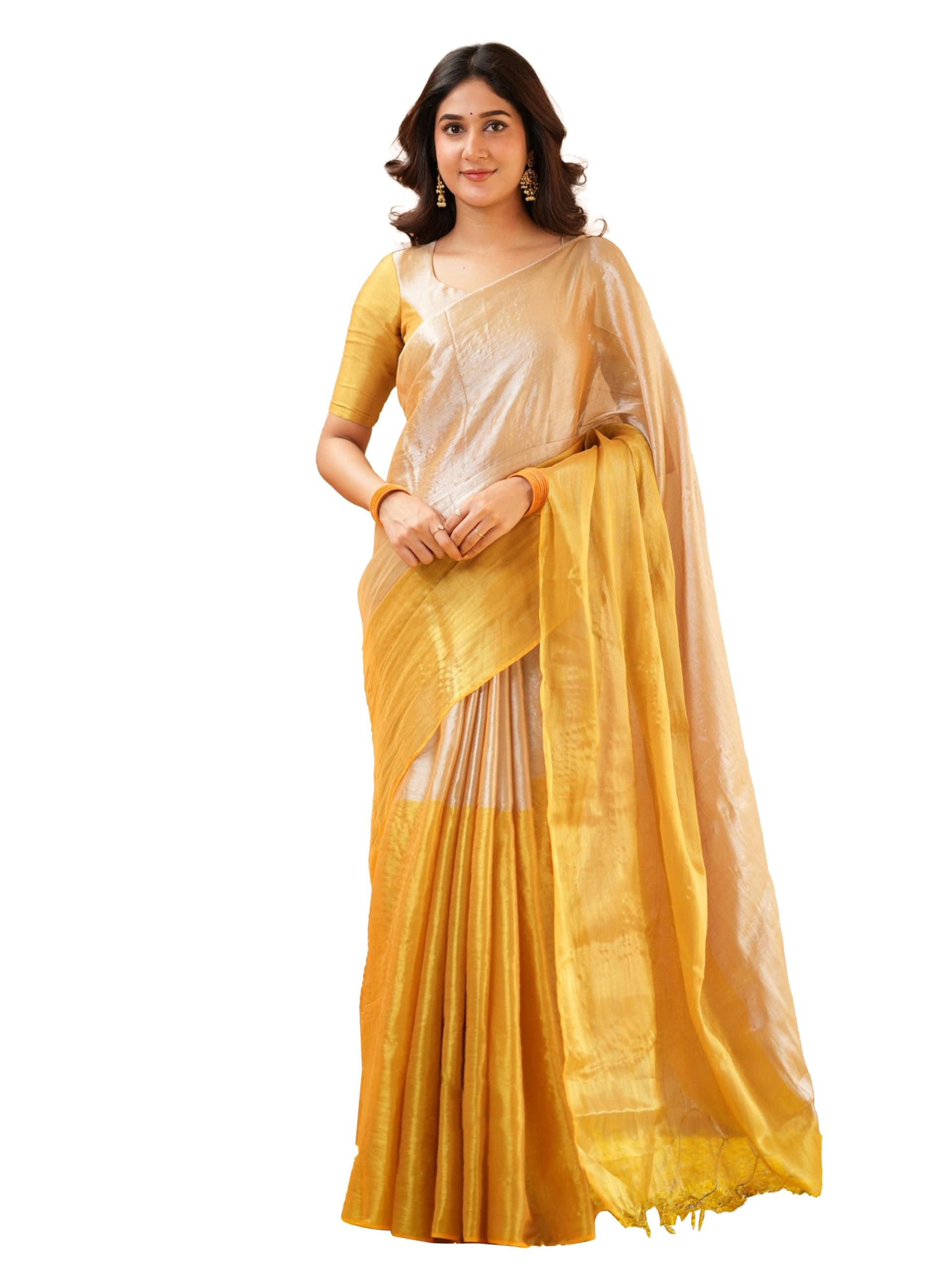 TRENDMALLS Women's Pure Tissue Cotton Handloom South Indian Style Saree with Unstitched Blouse Piece