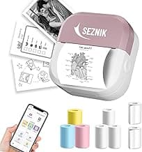 SEZNIK Mini Printer, Inkless, Thermal, Bluetooth, Portable Printer, Compatible Android, iOS Mobile. 1 Year Warranty (EON-Stealth Velvet)