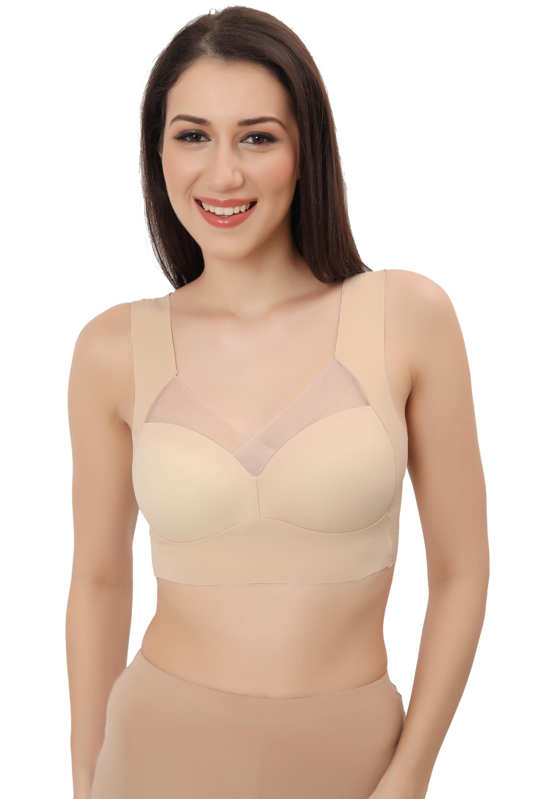 Fabluk® Supreme Comfort Silk Smooth Bra, Seamless,Running,Shockproof Brassiere Top, Comfortable & Breathable, Double Padded with Support,Push Up Bra, L-3XL