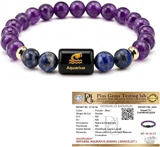 EverMineCrystal Aquarius Zodiac Bracelet (कुंभ राशि) | Certified Healing Crystal for Calm, Clarity & Emotional Balance | Original Amethyst & Lapis Lazuli | Bracelet for Man & Woman | Gift for Man & Woman