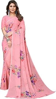 Yashika Women's Trendy Printed Georgette Purple Color Saree with Blouse Material