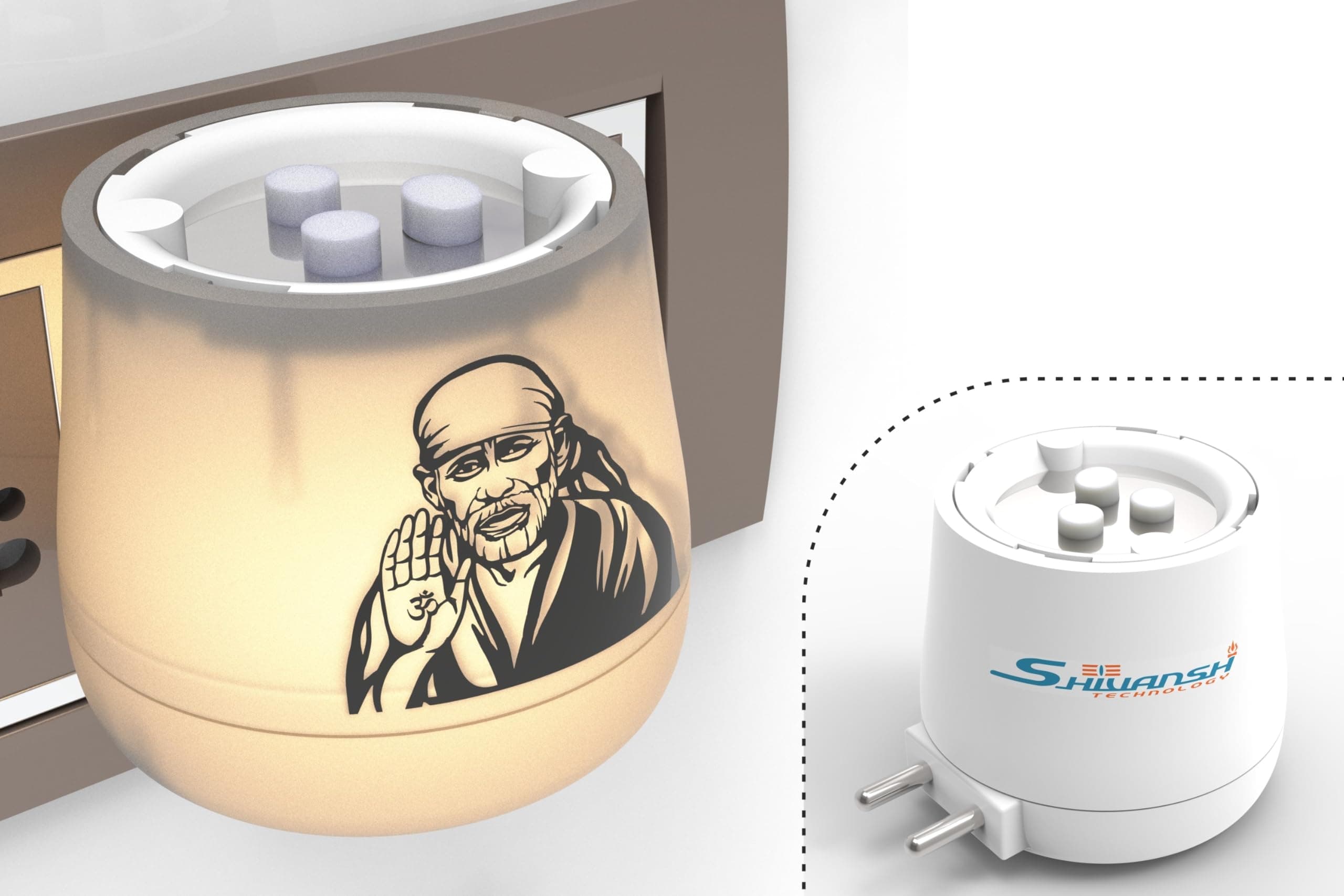 SHIVANSH TECHNOLOGY® Electric Kapoor Dani Camphor Burner & Diffuser for Home | Puja Camphor Machine with Night Lamp | Aroma Oil & Incense Burner with Safety Features (Warm White Light, Sai Baba)