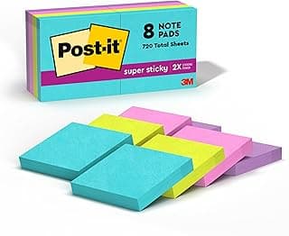 Post-It Super Sticky Notes, 2" x 2", Miami Collection, 8 Pads per Pack, 90 Sheets per Pad (622-8SSMIA)