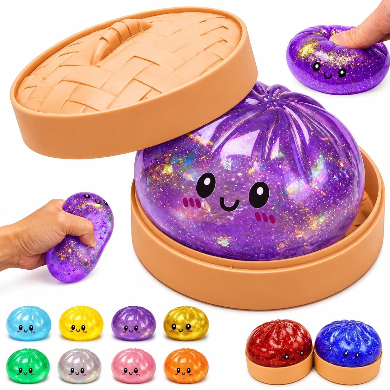Cute Dumpling Squishy Toys | Dumpling Squishy Toys, Sparkly Stress Balls, Mystery Toy, Soft Squeeze Toy Gift for Kids & Adults, Birthday Gifts
