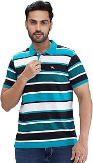 Parx Men Regular Fit Yarn Dyed Pattern Pure Cotton Half Sleeve Polo Neck Casual T-Shirt
