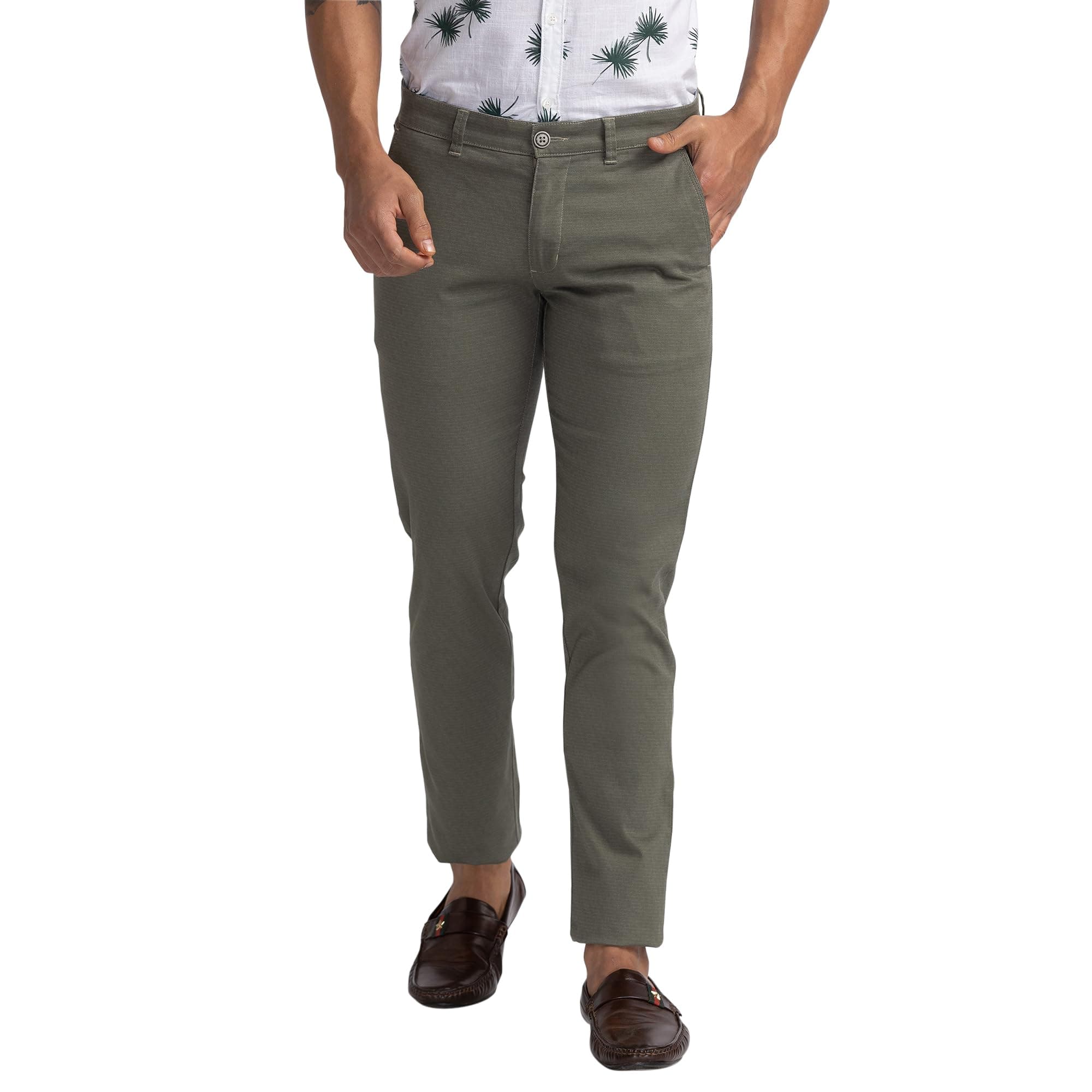 Parx Men's Cotton Blend Print Pattern Low Rise Tapered Fit Flat Front Casual Trouser