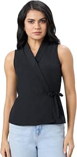 Symbol Premium Women Solid Sleeveless Wrap Top (Regular Fit | Desk-to-Dinner) (Available in Plus Sizes)