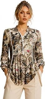 Amazon Brand - INKAST Women Floral Regular Fit Tops | Blouse | Elasticated Cuffs | Shirt
