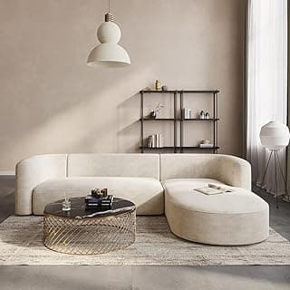 105" Luxury Modern Tight Curved Back Velvet Sofa, Minimalist Style Comfy Couch for Living Room Apartment, L-Shape Chaise, Cream
