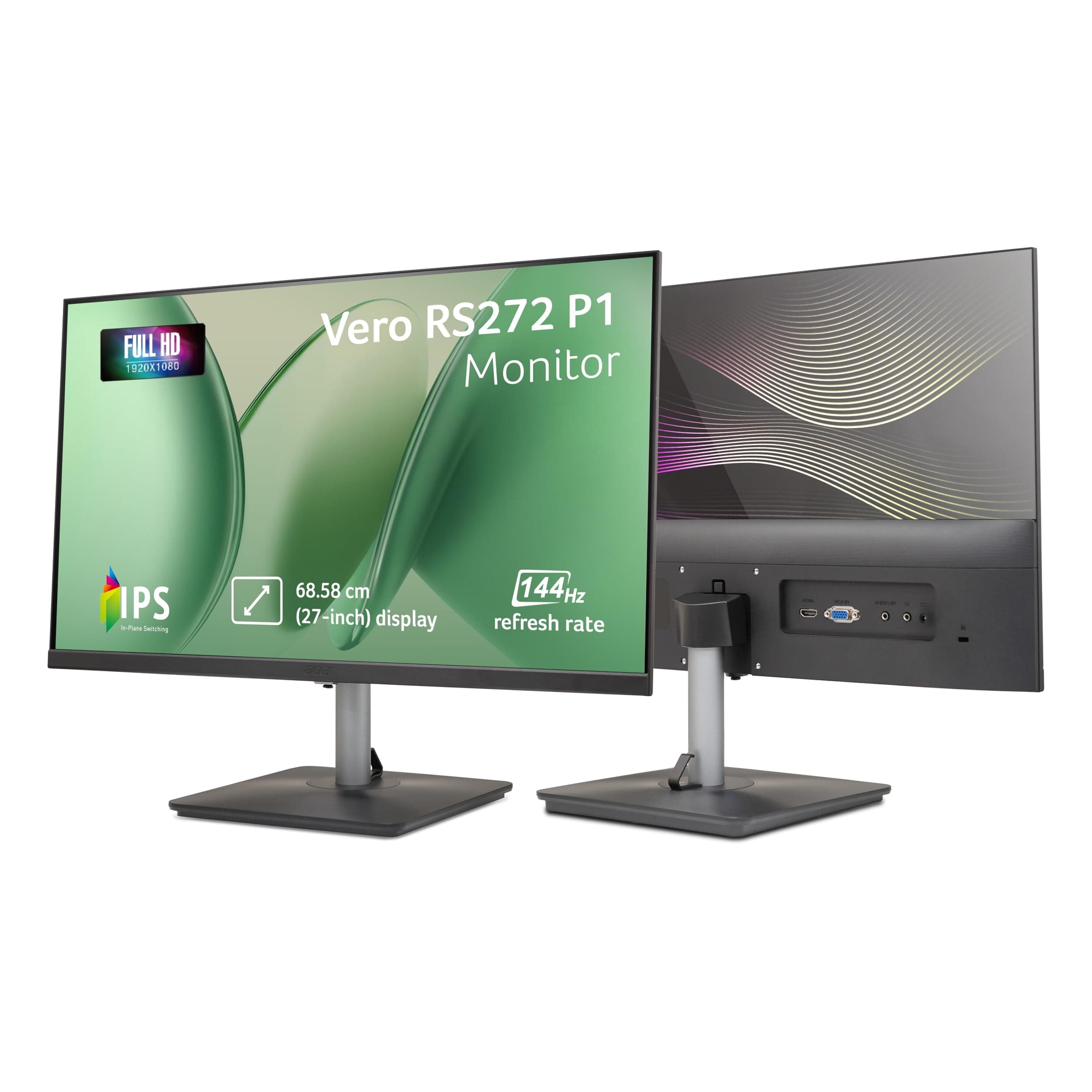 Acer RS272 P1 27 Inch IPS FHD Monitor | 144Hz Refresh | 1ms VRB | AMD FreeSync | Ultra Slim 6.9mm ZeroFrame Design | HDMI + VGA | 99% sRGB | Dual Glass Design | Built-in Speakers | Tilt Adjustable