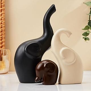 amazon basics Home Décor Elephant Family Matte Finish Ceramic Fantasy Figures(Set of 3 Piece,Multicolor)
