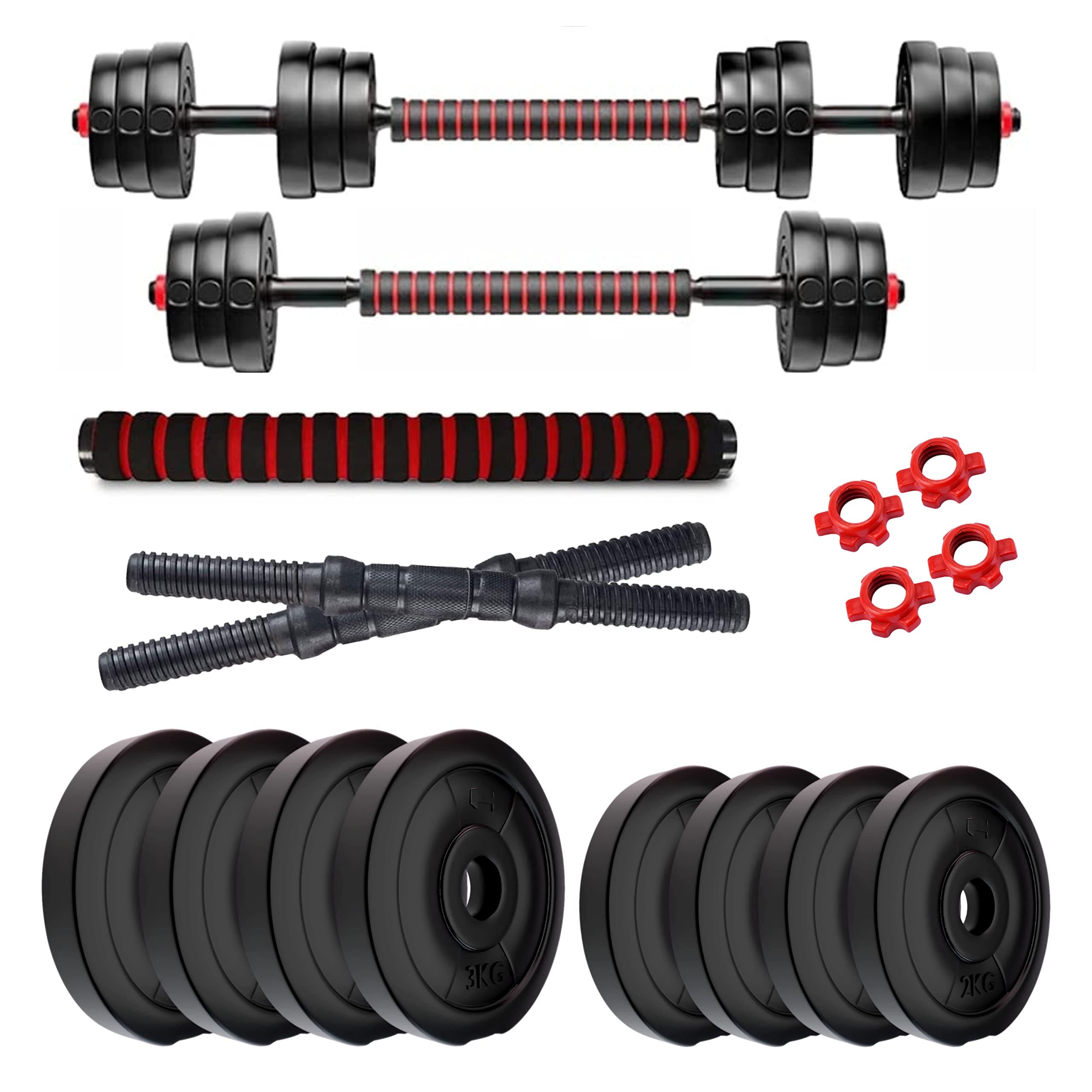 Kore 3 in 1 Convertible 20 Kg (2 KG X 4 + 3 KG X 4) PVC Adjustable Dumbbells Set - Multicolor