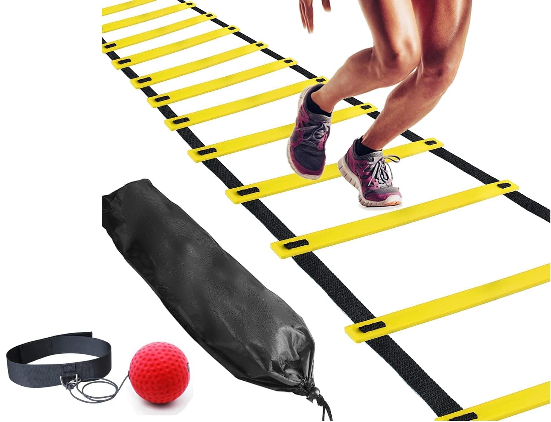 Leosportz MMA Boxing Reflex Ball -Improve Reaction Speed and Hand Eye Coordination Training Boxing Equipment for Training at Home, Boxing Gear (Reflex Ball with Agility Ladder)