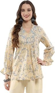 BIBA Women Cotton Regular Fit Floral Printed A-Line Kurti